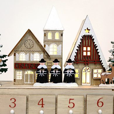 Polar Elegance 15'' Wooden Advent Calendar House with LED Lights and 24 Drawers