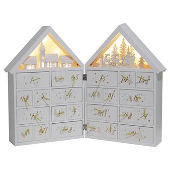 Polar Elegance 24'' Extra-large Christmas Wooden Advent Calendar House with Drawers and Led Lights