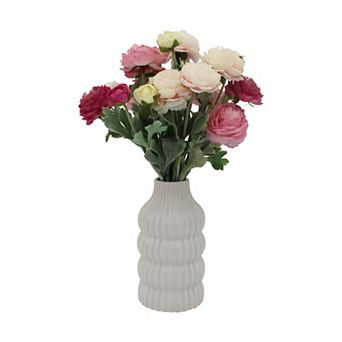 Pink Faux Roses In Ceramic Vase