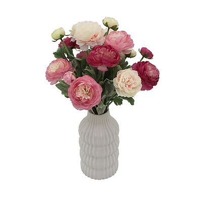Pink Faux Roses In Ceramic Vase