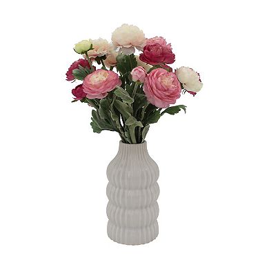 Pink Faux Roses In Ceramic Vase