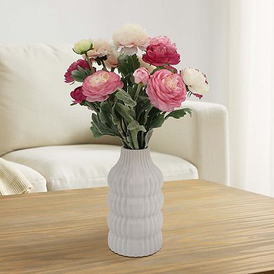 Pink Faux Roses In Ceramic Vase