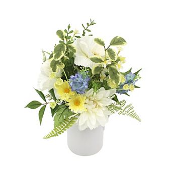 Faux Poppy And Daisy In Ceramic Pitcher