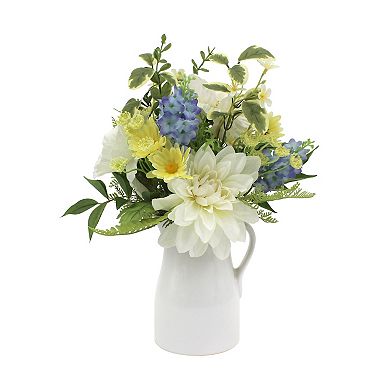 Faux Poppy And Daisy In Ceramic Pitcher