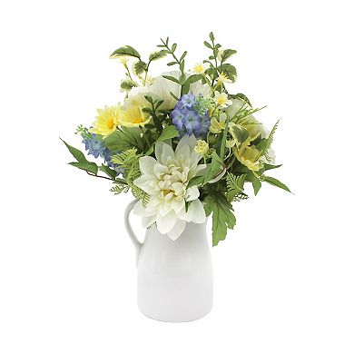 Faux Poppy And Daisy In Ceramic Pitcher