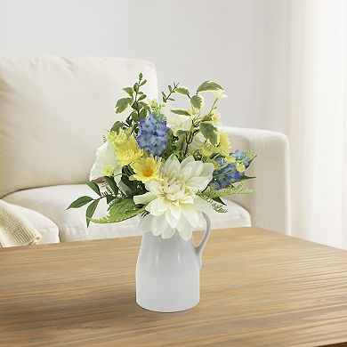 Faux Poppy And Daisy In Ceramic Pitcher