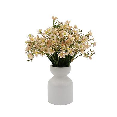 Faux Forget Me Not Flowers In White Vase