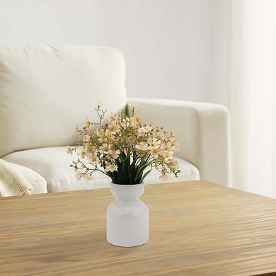 Faux Forget Me Not Flowers In White Vase