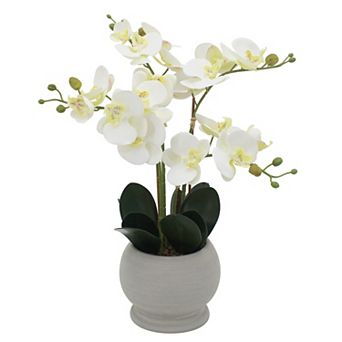 Faux White Orchid In Ceramic Pot