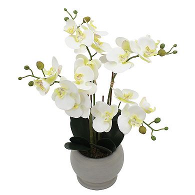 Faux White Orchid In Ceramic Pot
