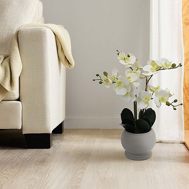 Faux White Orchid In Ceramic Pot