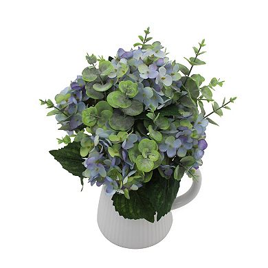 Faux Blue Hydrangea In Ceramic Pitcher