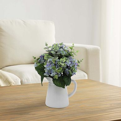 Faux Blue Hydrangea In Ceramic Pitcher