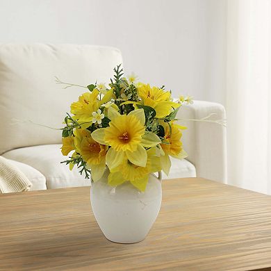 Faux Daffodil In Ceramic Vase