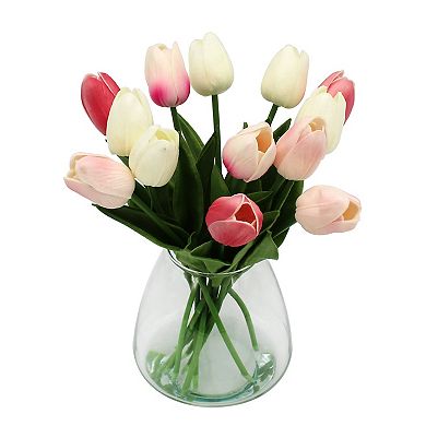 Faux Tulips In Glass Vase