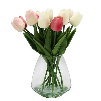 Faux Tulips In Glass Vase