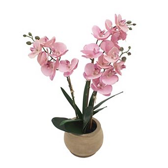 Faux Pink Orchid In Wood Pot
