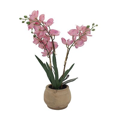 Faux Pink Orchid In Wood Pot
