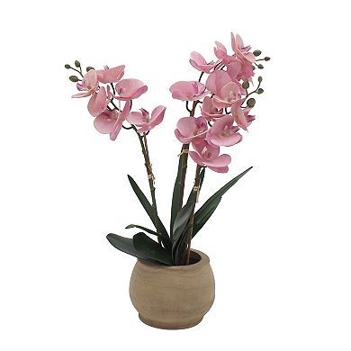 Faux Pink Orchid In Wood Pot