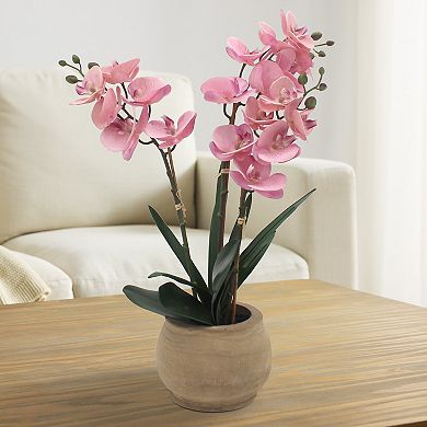 Faux Pink Orchid In Wood Pot