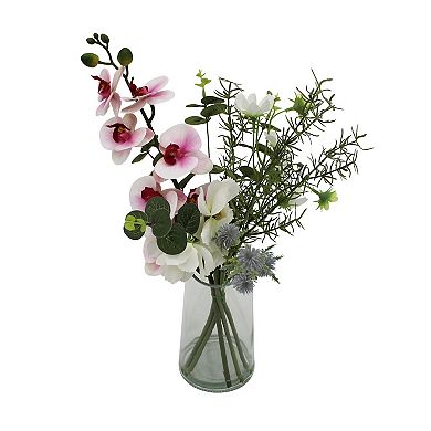 Faux Orchid Arrangement In Glass Vase
