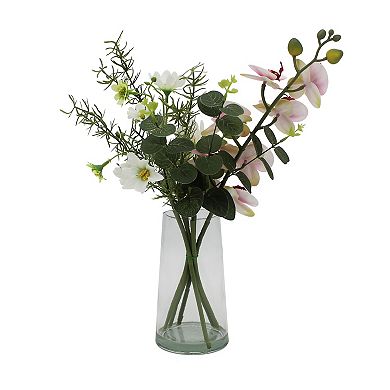 Faux Orchid Arrangement In Glass Vase