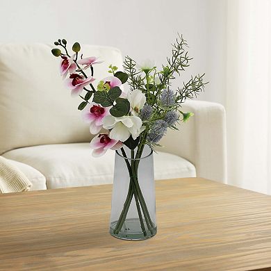 Faux Orchid Arrangement In Glass Vase