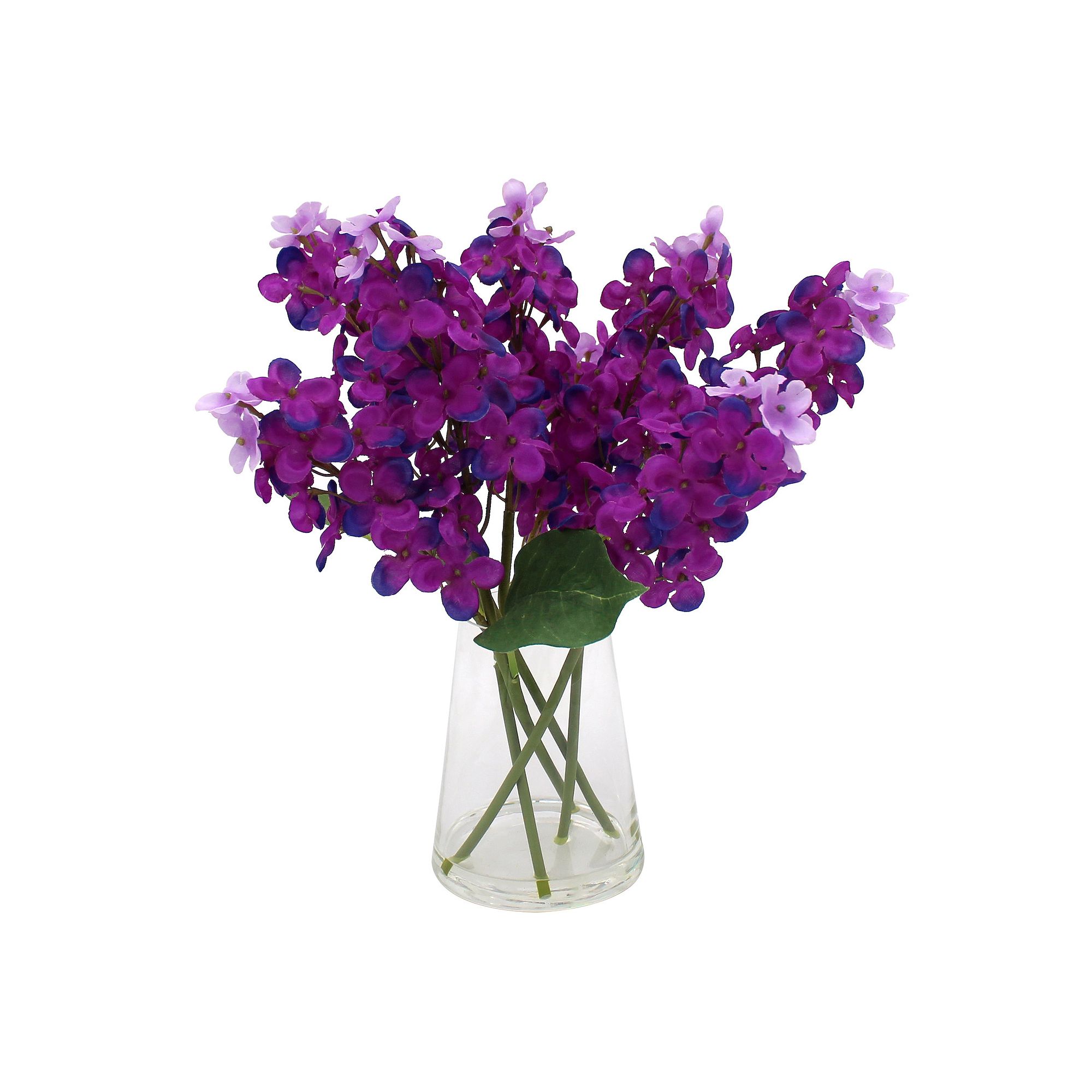 Faux Lilac In Simple Glass Vase, Multi