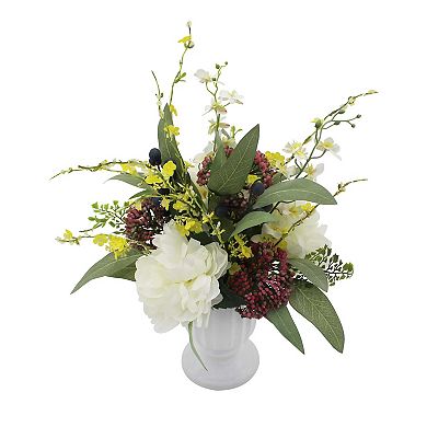 Faux Peony And Berry In Ceramic Vase
