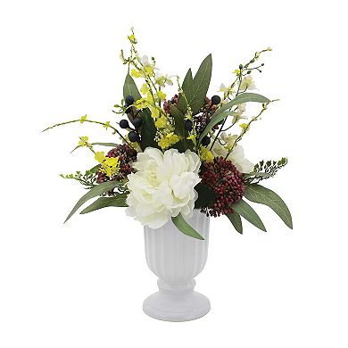 Faux Peony And Berry In Ceramic Vase