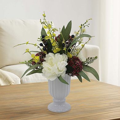 Faux Peony And Berry In Ceramic Vase