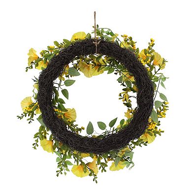 Everyday Decor Artificial Yellow Morning Glory Wreath