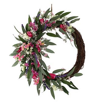 Everyday Decor Artificial Mixed Rose Asymmetric Wreath