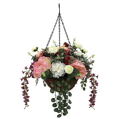Everyday Decor Artificial Peony Hanging Basket