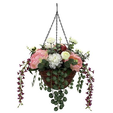 Everyday Decor Artificial Peony Hanging Basket
