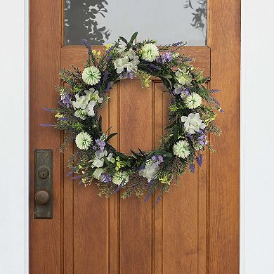 Everyday Decor Artificial Zinnia Mixed Botanical Wreath