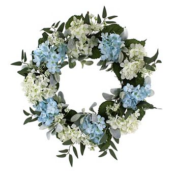 Everyday Decor Artificial Blue & White Hydrangea Wreath