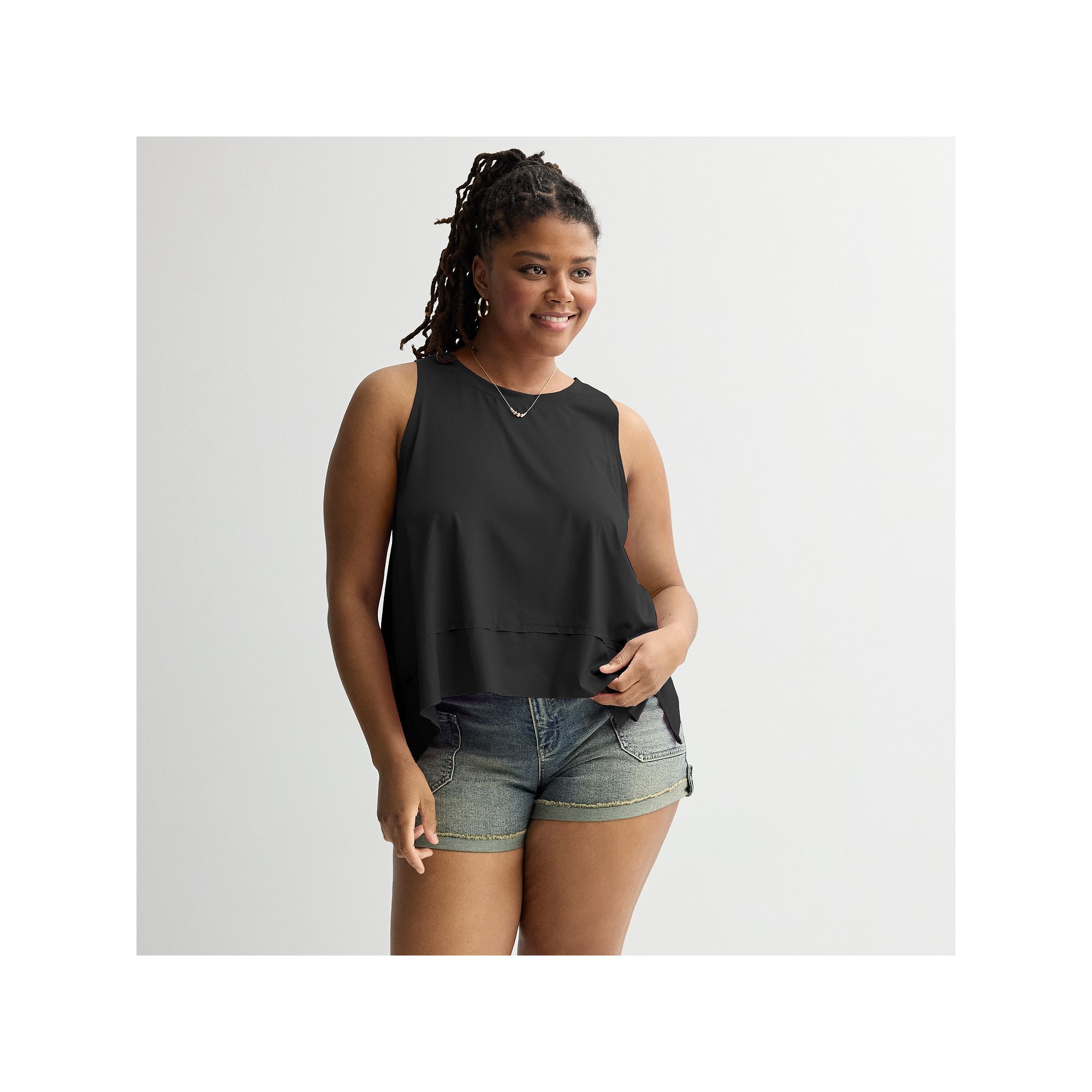 Juniors Plus Size SO® Relaxed Tank Top, Girls, Size: 1XL, Black Luxe