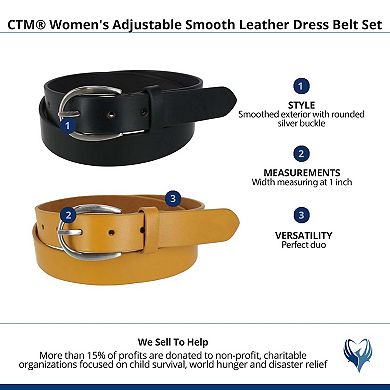 Ctm Women's Adjustable Smooth Leather Dress Belt Set