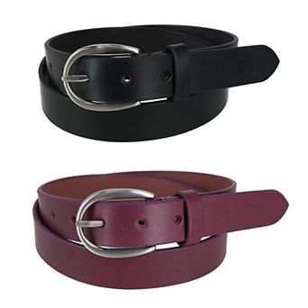 Ctm Women's Adjustable Smooth Leather Dress Belt Set