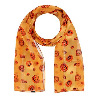 Ctm Women's Pumpkin Jack O Lantern Halloween Lightweight Satin Scarf