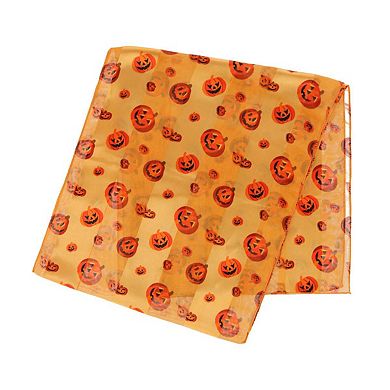 Ctm Women's Pumpkin Jack O Lantern Halloween Lightweight Satin Scarf