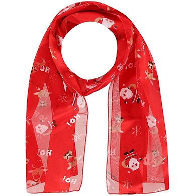 Ctm Women's Holiday Santa And Reindeer Lightweight Satin Scarf