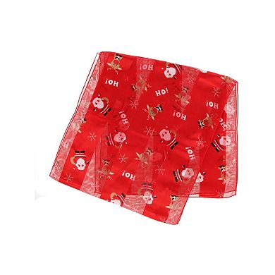 Ctm Women's Holiday Santa And Reindeer Lightweight Satin Scarf
