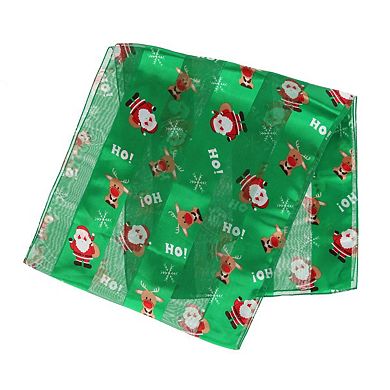 Ctm Women's Holiday Santa And Reindeer Lightweight Satin Scarf