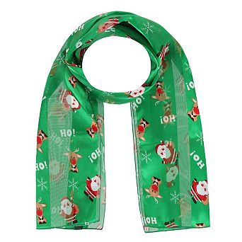 Ctm Women's Holiday Santa And Reindeer Lightweight Satin Scarf