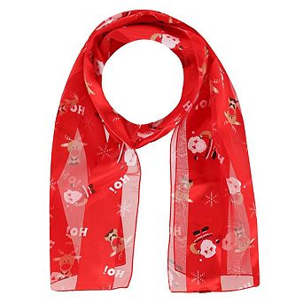 Ctm Women's Holiday Santa And Reindeer Lightweight Satin Scarf