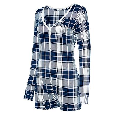 Women's Concepts Sport Navy New York Yankees Ashford Plaid V-Neck Knit Romper