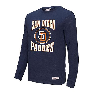 Men's Mitchell & Ness Navy San Diego Padres Arched Logo Slub Long Sleeve T-Shirt