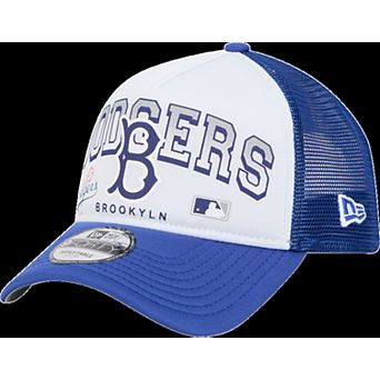 Men's New Era White Los Angeles Dodgers Retro Wordmark 9FORTY A-Frame Trucker Adjustable Hat